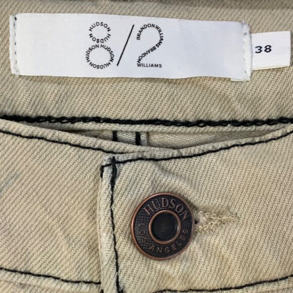 Hudson X Brandon Williams Don Flare Jeans 38 Hope Wash Beige Colorblock Panel - Picture 6 of 10